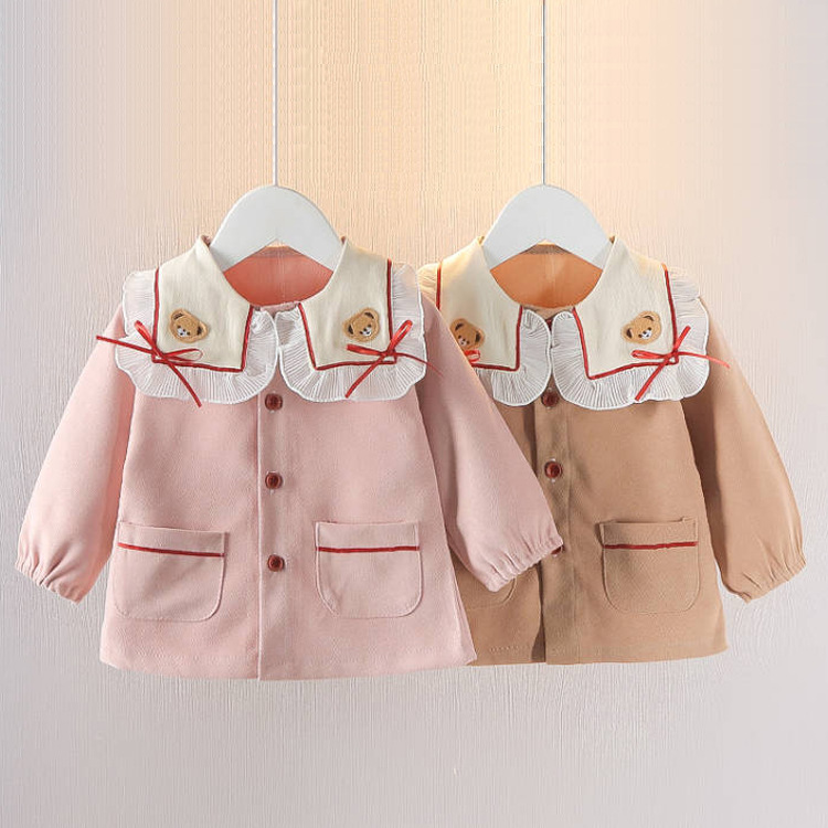 お勧め 秋冬新作 韓国風子供服 0-4歳女の子 フリル 熊 コート 長袖上着 スプリング ジャケット 80-110