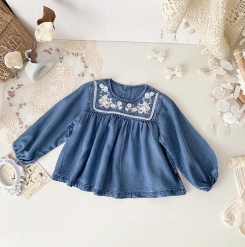 2023春新品★子供服　トップス　デニムシャツ　80-120cm