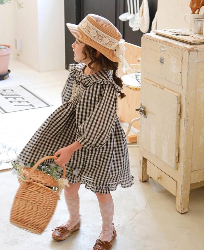 2023年★子供服　格子ワンピース★90-150cm★2色