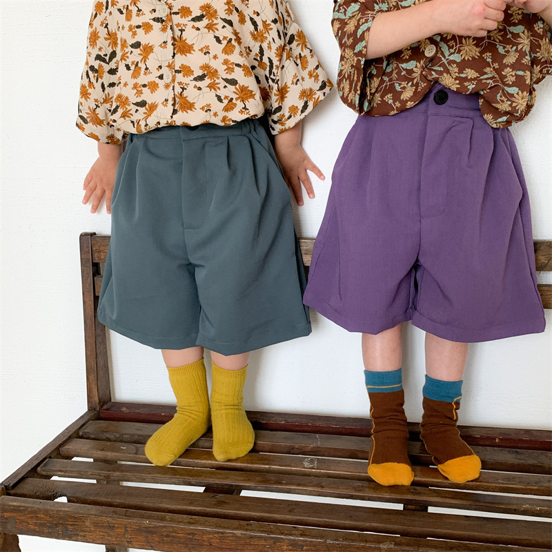 お勧め 春夏新作 森系男女 ワイドパンツ 五分丈ズボン ゆったり オシャレ 韓国風子供服 無地2色 80-130