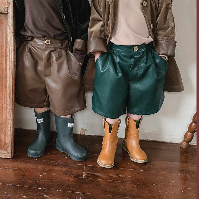 お勧め 春夏新作 子供服男女 PU革 ワイドパンツ  ショートパンツ 半ズボン レザーパンツ3色 80-130