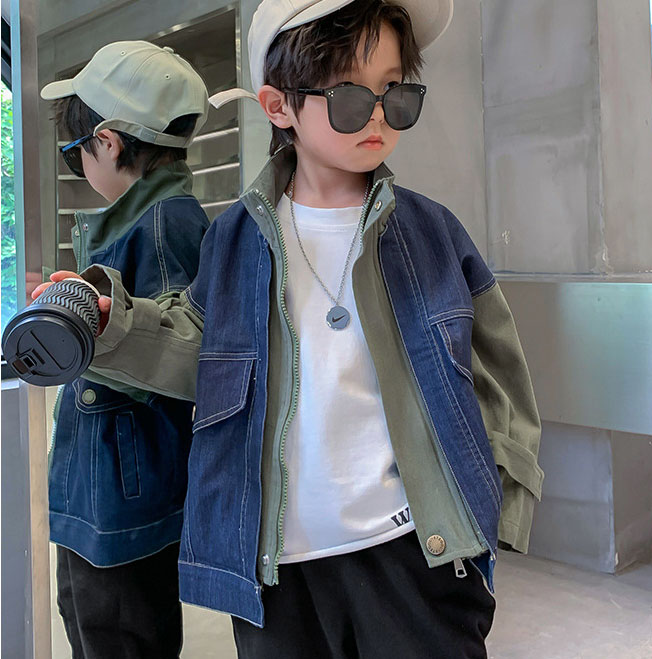 お勧め 春夏新作 子供服 男の子 ジャケット ブルゾン デニム上着 ジャンパー ドッキング 110-170