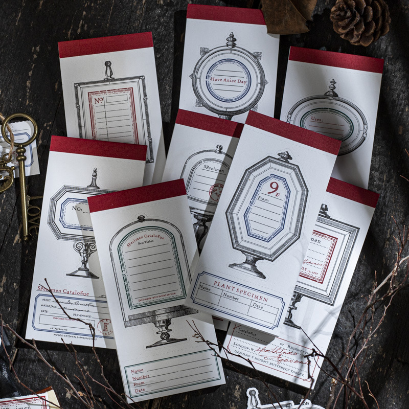 春夏 文具 素材紙  メモ紙 手帳素材 アンティーク 春日 幾何学ラベル 枠 標本瓶 30枚入