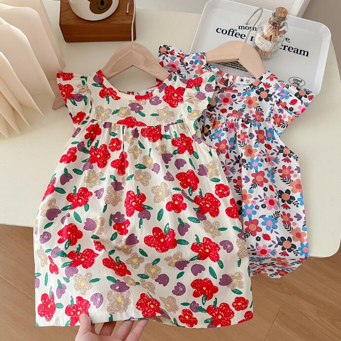 子供服★ワンピース★韓国風子供服★花柄★キッズ女の子★3色★90-140CM