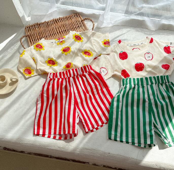 子供服★セットアップ★半袖シャツ+パンツ★キッズ女の子★2色★80-130CM