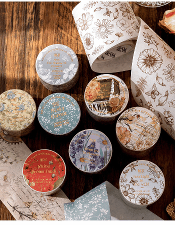 文具 シール貼紙 封口貼 手帳素材 マスキングテープ アンティーク 春日 植物花葉蝶鳥 30/50mm*2m