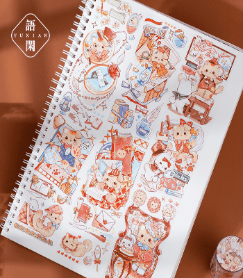 春夏新作 文具 PETシール貼紙 手帳素材 マスキングテープ 可愛い動物 猫魚 熊兎 海洋生物花 6cm*3m