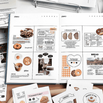 文具 シール貼紙 手帳素材 カフェ風 封口貼 イラスト 植物動物 日常生活 幾何学 食べ物飲み物 20枚入