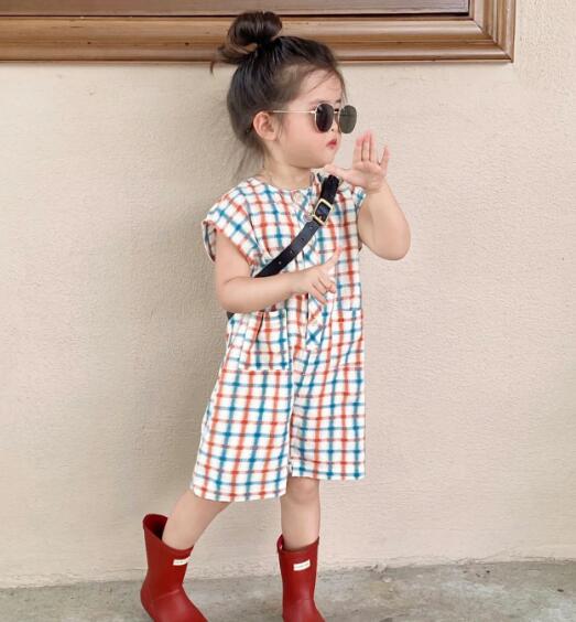 子供服★連体服★韓国風子供服★キッズ女の子★チェック柄★80-130CM