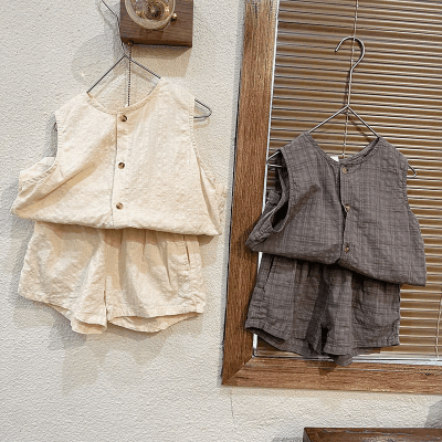 お勧め 春夏新作 韓国風子供服男女 シャツ+パンツ 袖なし上着プルオーバー ショートパンツ ブラウス80-150