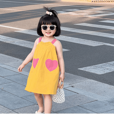 お勧め 夏 ガールズ スリップドレス ワンピース ハート リボン ゆったり ノースリープ ワンピ 90-140