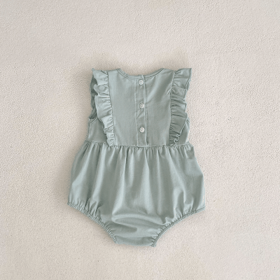 夏新作 0-3歳ベビー ガールズ 連体服 刺繍 フリル ノースリープ ロンパース カバーオール 66-90