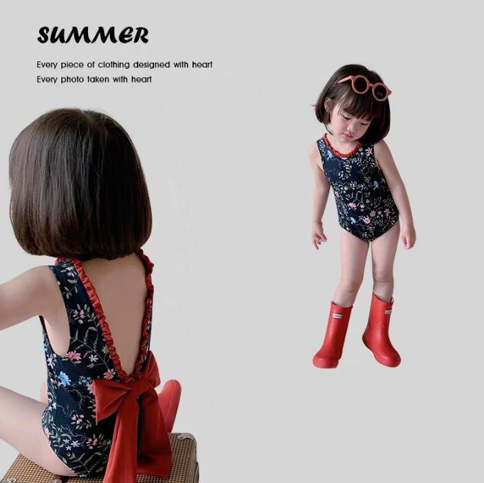 子供服★水着★連体服★温泉★キッズ女の子★韓国風子供服★花柄★蝶結び★90-130CM