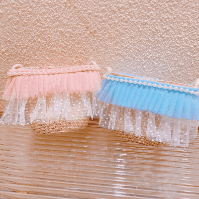 春夏 キッズ かごバッグ 編みバッグ ストローハット 麦わら帽子 ショルダーバッグ  ビーチ海 レースフリル