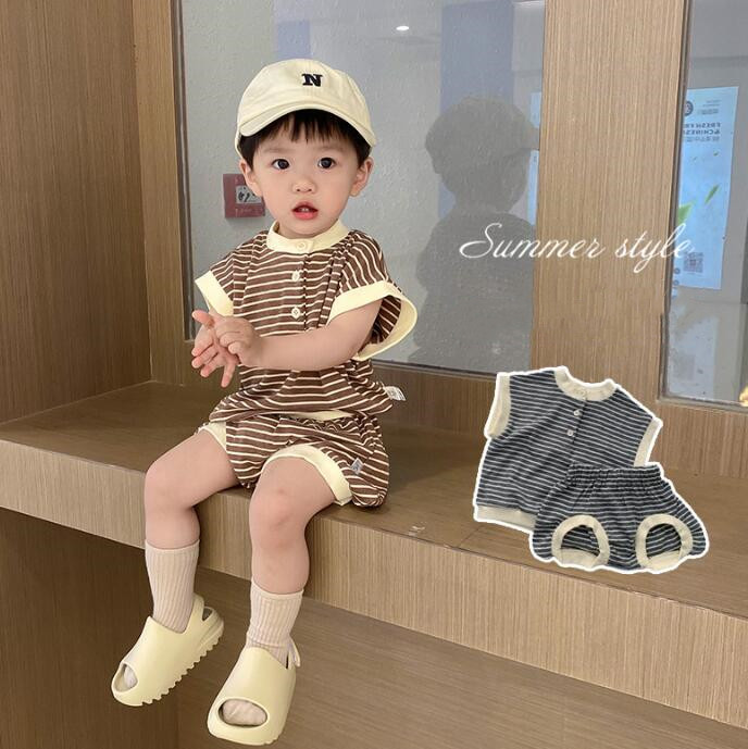 子供服★トップス+パンツ★セットアップ★韓国風子供服★ベビー★ストライプ★2色★66-100CM
