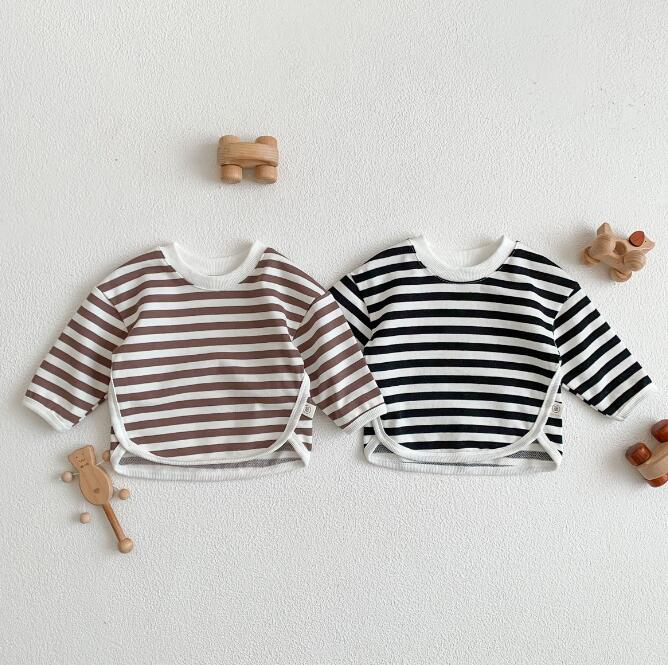 初秋★子供服★トップス★ストライプ★韓国風子供服★ベビー★男女兼用★長袖★2色★66-100CM