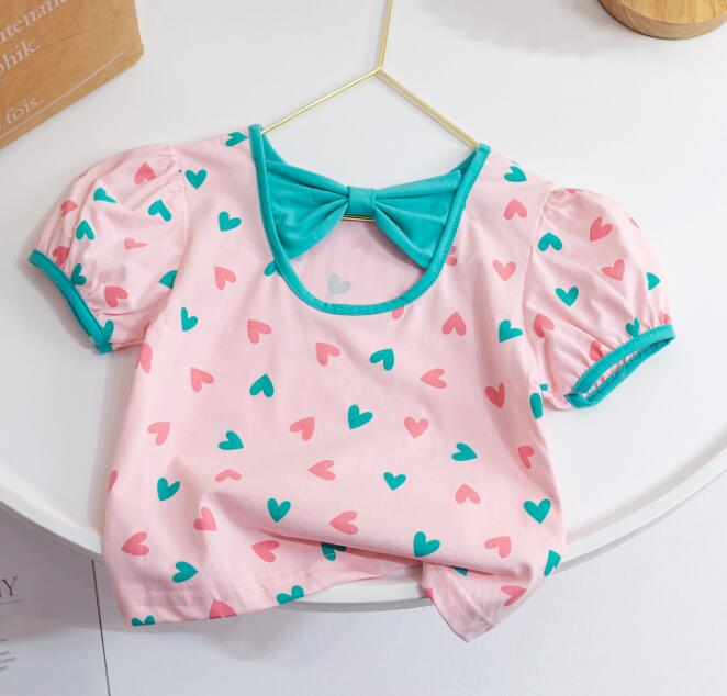 子供服★トップス★Tシャツ★韓国風子供服★キッズ女の子★ハート柄★3色★80-130CM