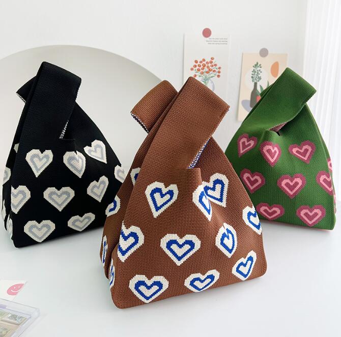 バッグ★レディース★トートバッグ★ハンドバッグ★ニットバッグ★ハート柄★大容量★3色