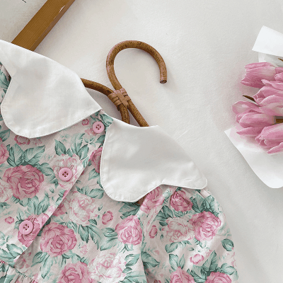 オシャレ春秋 ガールズ 子供服 シフトドレス フリル ワンピース ボタニカル 小花柄 ワンピ 90-140