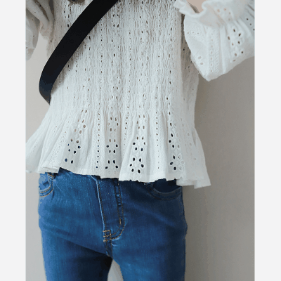 秋新作 ガールズ オシャレ春秋 ロングスリーブ ブラウス シャツ 花柄刺繍 フリル トップ 90-140