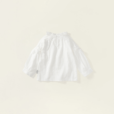 秋新作 ガールズ オシャレ春秋 ロングスリーブ ブラウス シャツ 花柄刺繍 フリル トップ 90-140