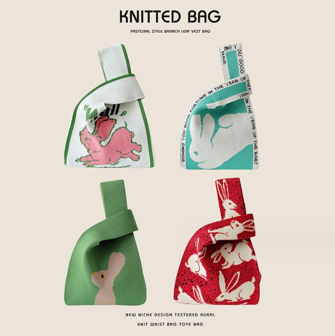 バッグ★レディース★トートバッグ★ハンドバッグ★ニットバッグ★大容量★ウサギ柄★6色