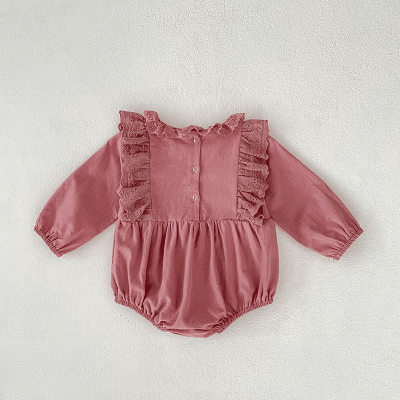 秋冬新作 ガールズ 連体服 フリル 花柄レース オシャレ フリル ロンパース カバーオール 66-90