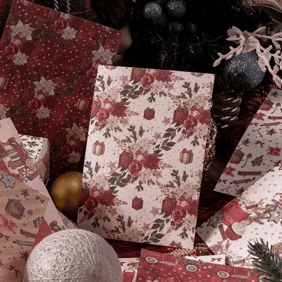 ペーパー素材紙 アンティーク クリスマス ポスター クリスマスツリー 花柄幾何学柄 サンタクロース 50枚入