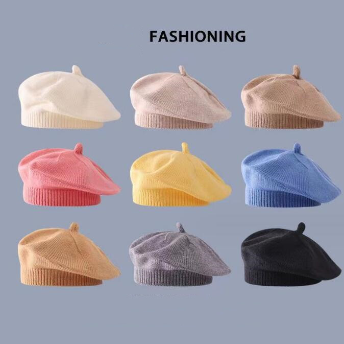 子供用★帽子★キッズ★ベビー★韓国風★ニット帽子★ベレー帽★無地★9色