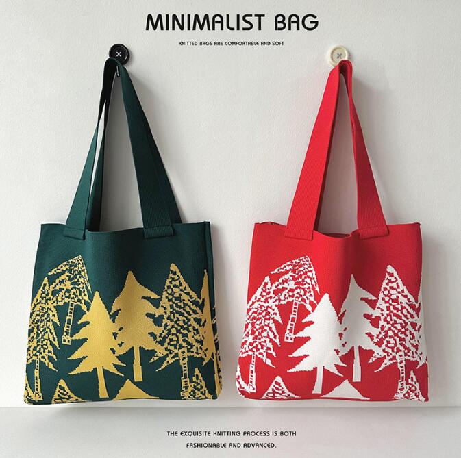 クリスマス★バッグ★レディース★ショルダーバッグ★ハンドバッグ★ニットバッグ★大容量★5色