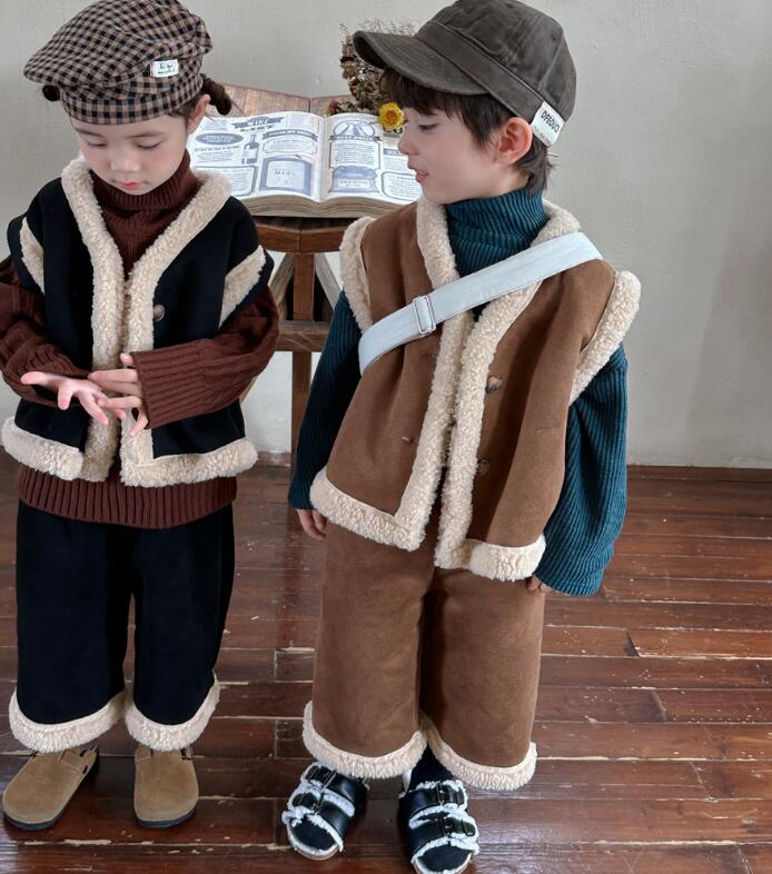 2023秋冬★子供服　厚手ベスト+ズボン　セット★80-140cm★2色