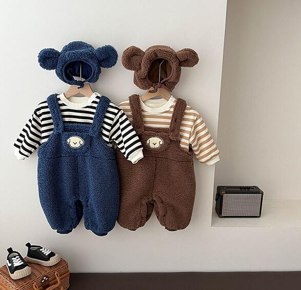 2023秋冬★ベビー服　厚手連体服+帽子★66-100cm★2色