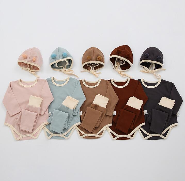 2024★春秋新作★韓国風ベビー服★ロンパース+ズボン+帽子★4色66-90CM