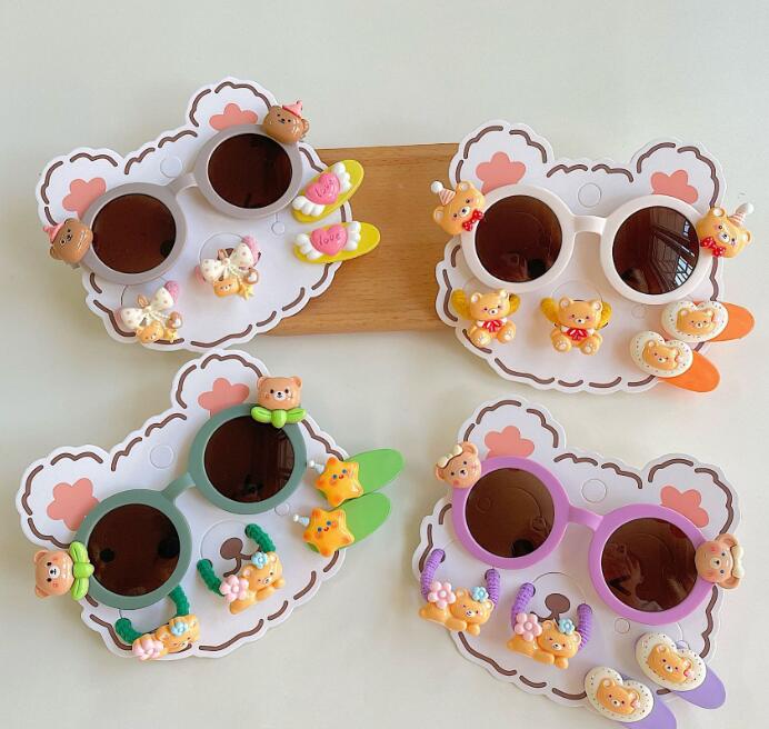 新登場★可愛い造型★キッズ眼鏡+ヘアゴム+ヘアビン　5点セット★5色