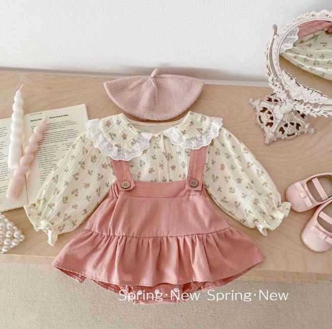 子供服★トップス★長袖シャツ★サロペット★花柄★韓国風子供服★ベビー★2色★66-90CM