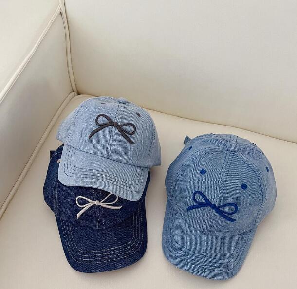 「2024」子供用★帽子★キャップ★キッズ★日焼け防止★野球帽★デニム★蝶結び★3色
