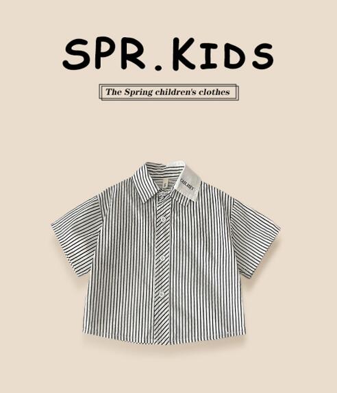 「2024」子供服★トップス★ワイシャツ★ストライプ★キッズ男の子★90-140CM