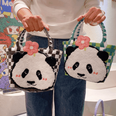 春夏 少女 ポシェット かごバッグ 編みバッグ ハンドバッグ ビーチバッグ パンダ バスケット タオル ボア
