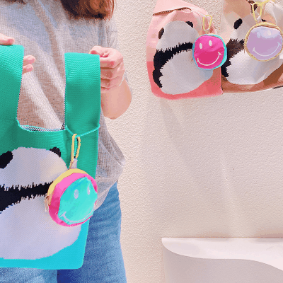 春夏 ポーチ 巾着 ショッピングバッグ 編みバッグ ハンドバッグ 腕掛けバッグ パンダ ニット ケース