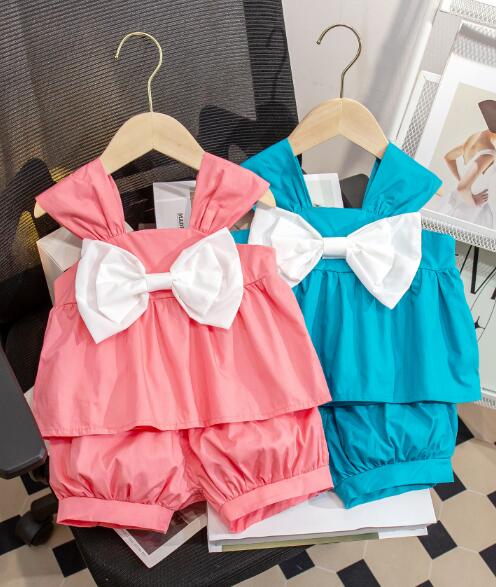 「2024」子供服★トップス+パンツ★セットアップ★蝶結び★袖なし★2色★80-130CM