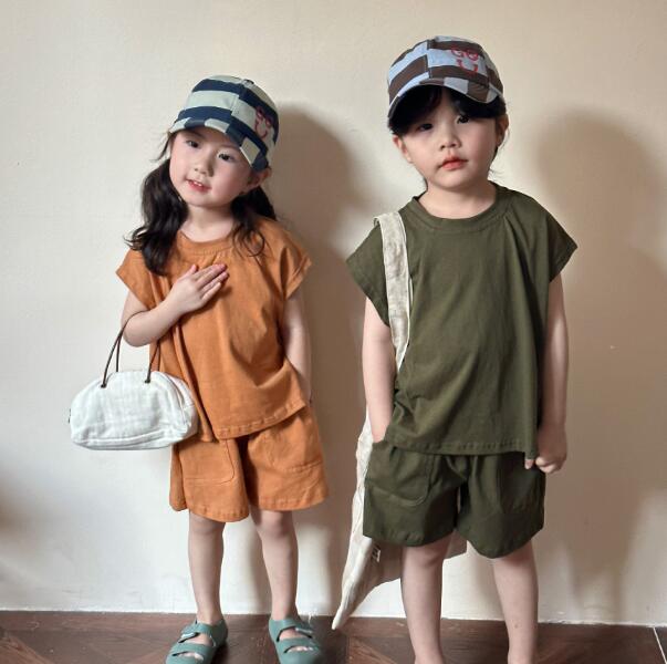 「2024」子供服★トップス+パンツ★セットアップ★無地★韓国風子供服★2色★80-150CM