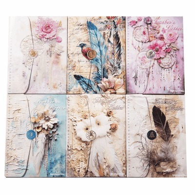 ノートペーパー 素材紙 アンティーク イラスト メモ紙 花フラワー 羽 30枚入