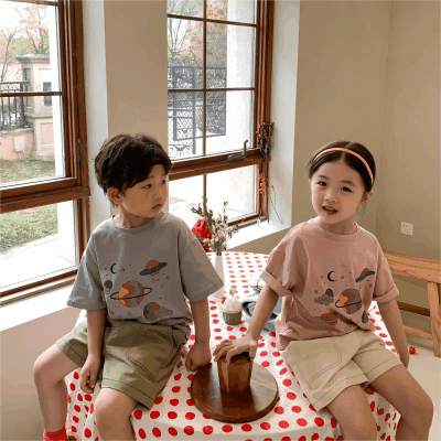2024春夏 韓国風子供服 姉妹兄弟コーデ ユニセックス 星空 Tシャツ上着 トップス 80-140cm 2色