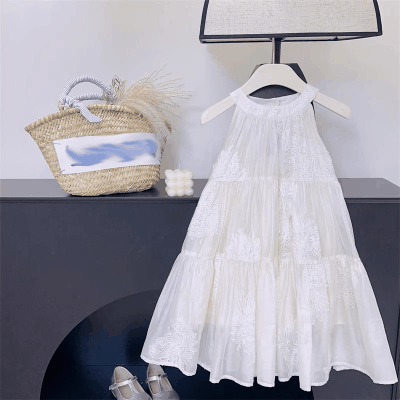 春夏 韓国風子供服 キッズ ガール シフトドレス ノースリープ 花柄刺繍 ワンピース ワンピ 5-13