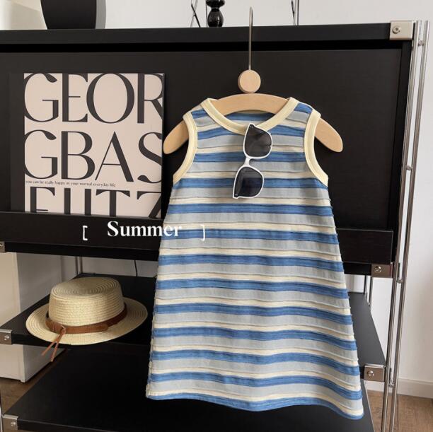 「2024」子供服★ワンピース★ノースリーブ★ストライプ★韓国風子供服★90-140CM