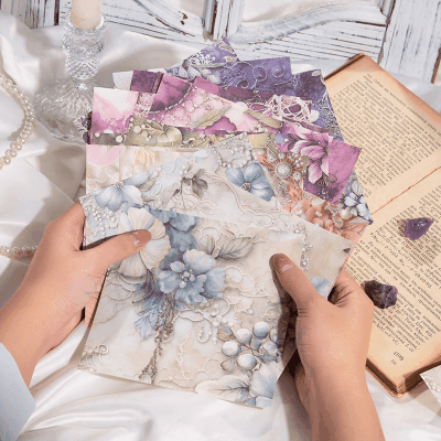 カフェ風 ペーパー素材紙 アンティーク バロック パール宝石 花フラワー 薔薇ローズ レース 30枚入