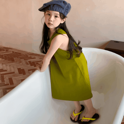 春夏 韓国風子供服 ガール シフトドレス ワンピース 袖なし フルーツ ロングスカート ワンピ 90-150