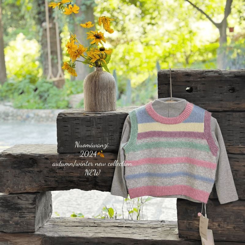 「2024」子供服★トップス★ニット★ベスト★ストライプ★韓国風子供服★80cm〜140cm