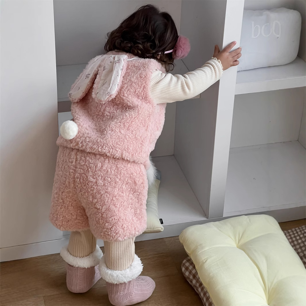 2024秋冬新品★子供服　ベスト+ズボン　ボアセットアップ★73CM〜66cm