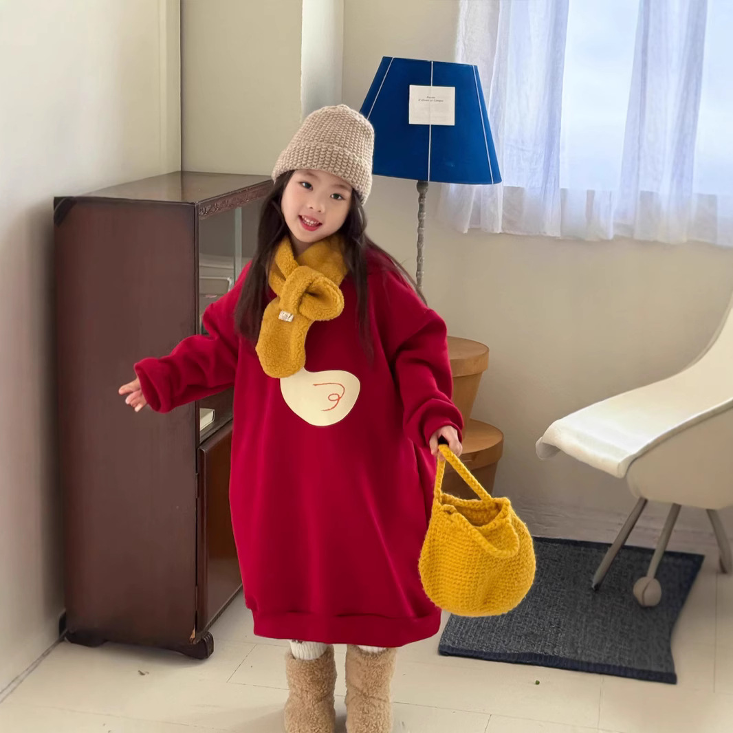 2024★秋冬新作★韓国風子供服★ワンピース★裏起毛★90cm〜150cm 2色